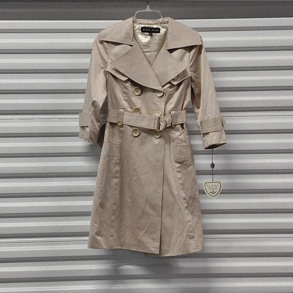 Blanc Noir Womens Classic Trench Coat Sz Small Blush Belted Double Breasted NWT